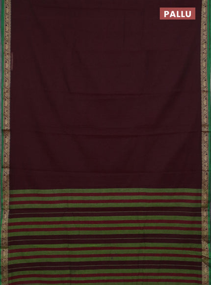 Narayanpet cotton saree wine shade and beige with plain body and temple design thread woven border