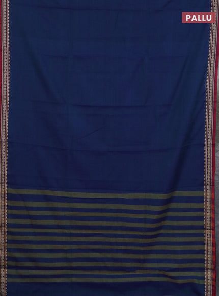 Narayanpet cotton saree dual shade of greenish blue and beige with plain body and temple design thread woven border