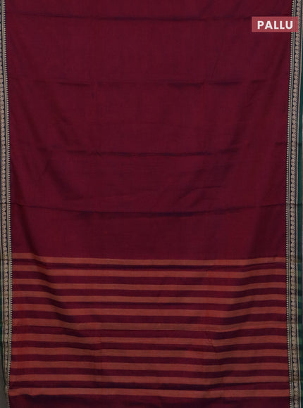 Narayanpet cotton saree magenta pink and mustard yellow with plain body and temple design thread woven border