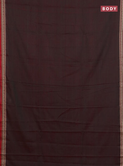Narayanpet cotton saree dual shade of greenish maroon and maroon with plain body and temple design thread woven border
