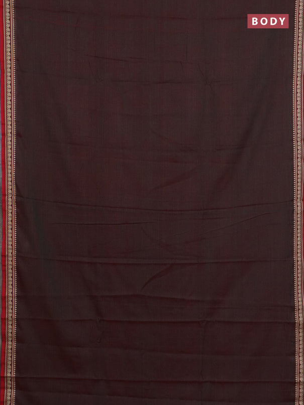 Narayanpet cotton saree dual shade of greenish maroon and maroon with plain body and temple design thread woven border