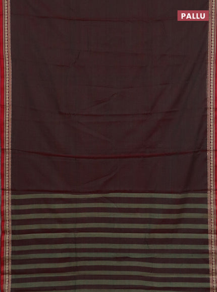 Narayanpet cotton saree dual shade of greenish maroon and maroon with plain body and temple design thread woven border