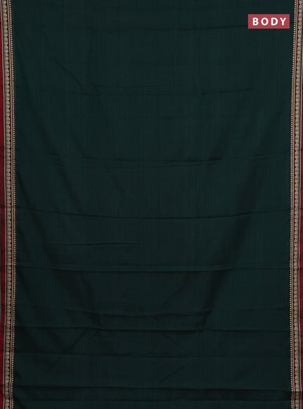 Narayanpet cotton saree bottle green and maroon with plain body and temple design thread woven border