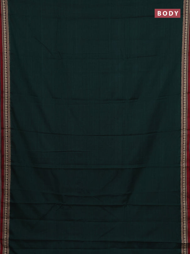 Narayanpet cotton saree bottle green and maroon with plain body and temple design thread woven border