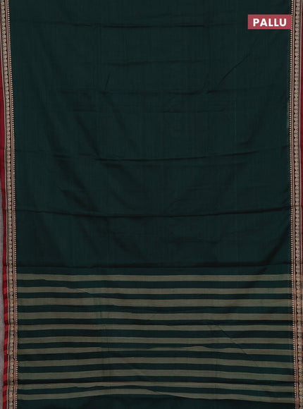 Narayanpet cotton saree bottle green and maroon with plain body and temple design thread woven border