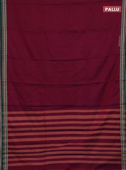 Narayanpet cotton saree magenta pink and beige with plain body and temple design thread woven border