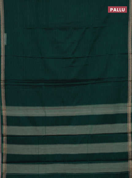 Narayanpet cotton saree green and beige with plain body and temple design thread woven border