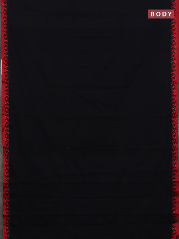 Narayanpet cotton saree black and beige with plain body and temple design thread woven border