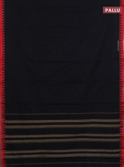 Narayanpet cotton saree black and beige with plain body and temple design thread woven border