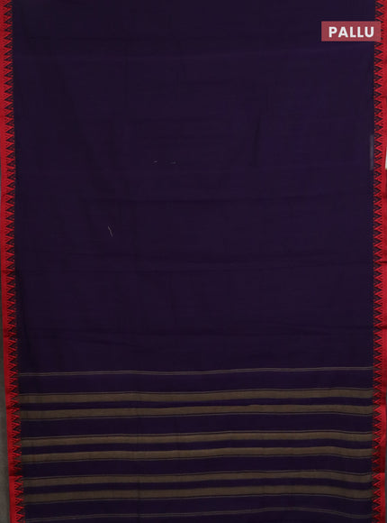 Narayanpet cotton saree violet and off white with plain body and temple design thread woven border