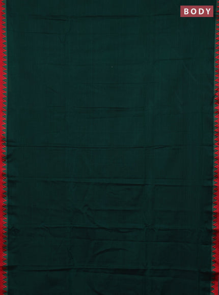 Narayanpet cotton saree bottle green and yellow with plain body and temple design thread woven border