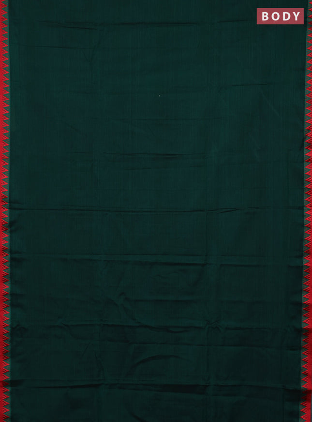 Narayanpet cotton saree bottle green and yellow with plain body and temple design thread woven border