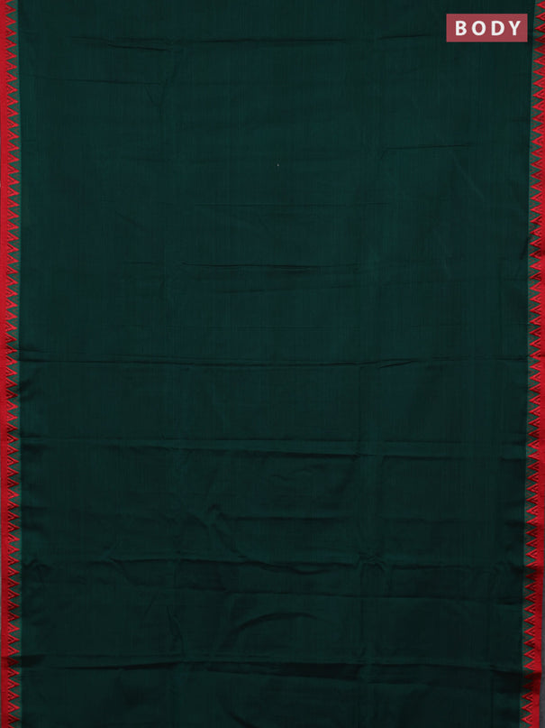 Narayanpet cotton saree bottle green and yellow with plain body and temple design thread woven border