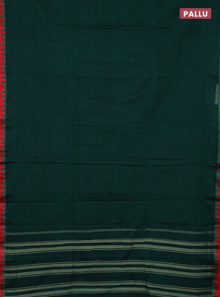 Narayanpet cotton saree bottle green and yellow with plain body and temple design thread woven border