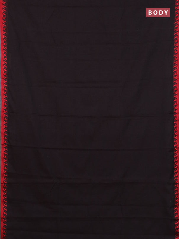 Narayanpet cotton saree coffee brown and beige with plain body and temple design thread woven border