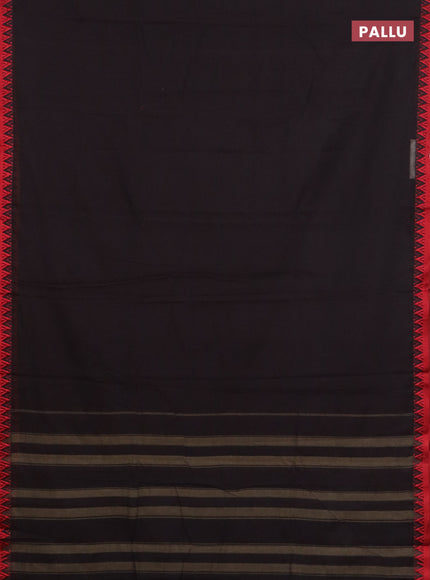 Narayanpet cotton saree coffee brown and beige with plain body and temple design thread woven border