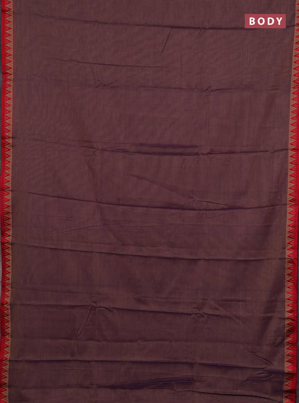 Narayanpet cotton saree dual shade of purplish beige and yellow with plain body and temple design thread woven border