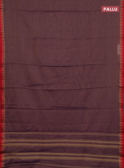 Narayanpet cotton saree dual shade of purplish beige and yellow with plain body and temple design thread woven border