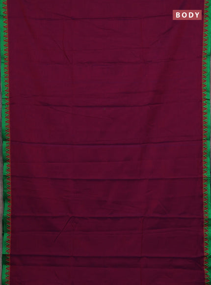 Narayanpet cotton saree magenta pink and beige with plain body and temple design thread woven border