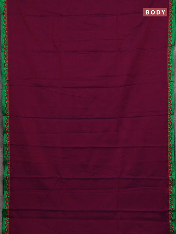 Narayanpet cotton saree magenta pink and beige with plain body and temple design thread woven border