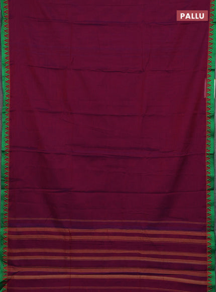 Narayanpet cotton saree magenta pink and beige with plain body and temple design thread woven border