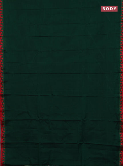 Narayanpet cotton saree green and beige with plain body and temple design thread woven border