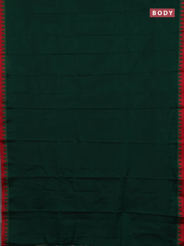Narayanpet cotton saree green and beige with plain body and temple design thread woven border