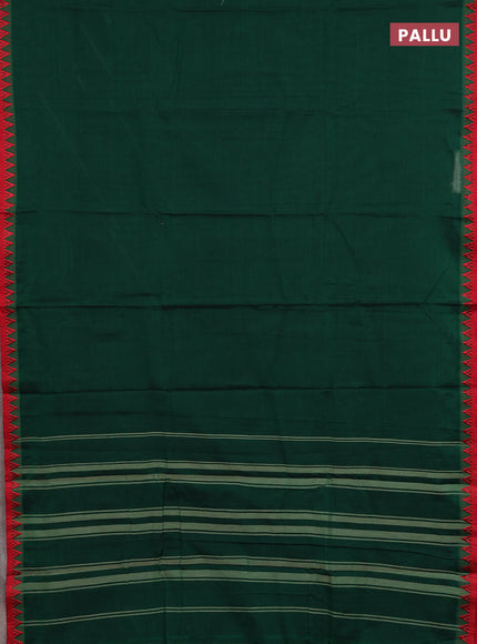 Narayanpet cotton saree green and beige with plain body and temple design thread woven border