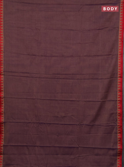 Narayanpet cotton saree dual shade of purplish beige and maroon with plain body and temple design thread woven border