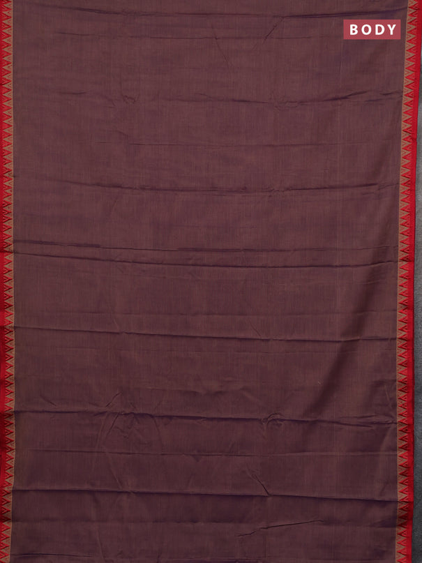 Narayanpet cotton saree dual shade of purplish beige and maroon with plain body and temple design thread woven border