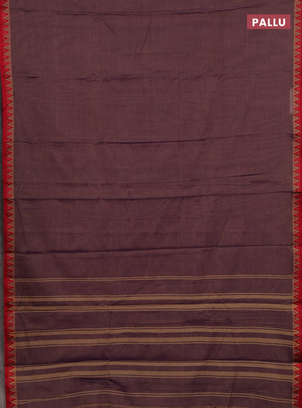 Narayanpet cotton saree dual shade of purplish beige and maroon with plain body and temple design thread woven border