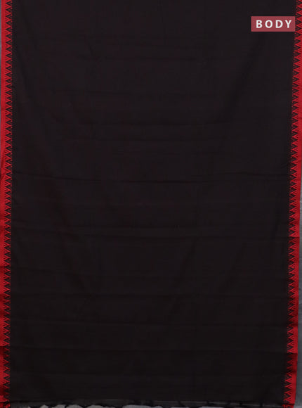 Narayanpet cotton saree coffee brown and beige with plain body and temple design thread woven border