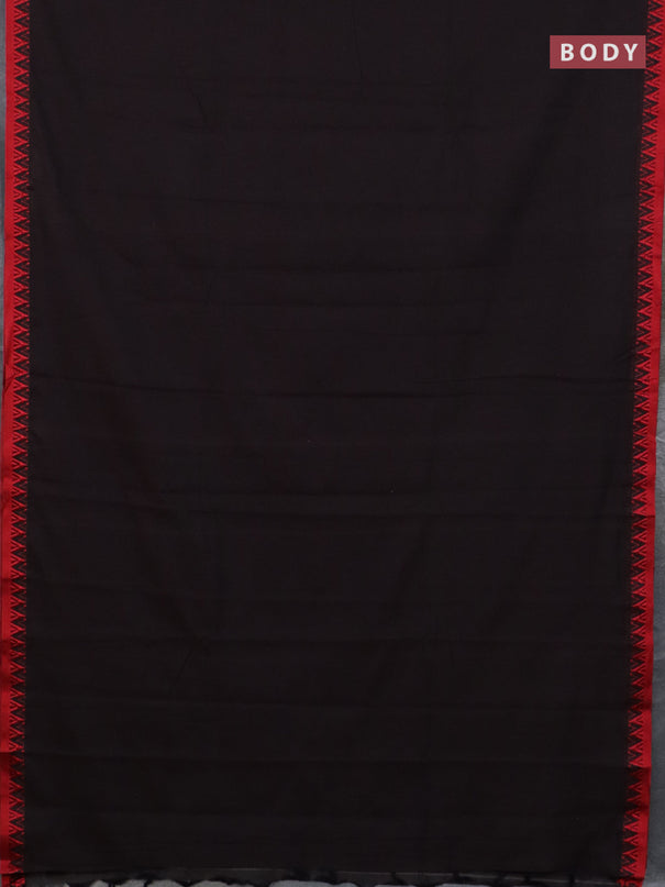 Narayanpet cotton saree coffee brown and beige with plain body and temple design thread woven border