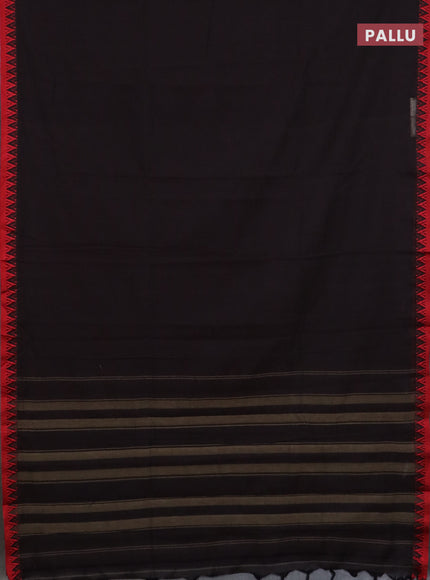 Narayanpet cotton saree coffee brown and beige with plain body and temple design thread woven border