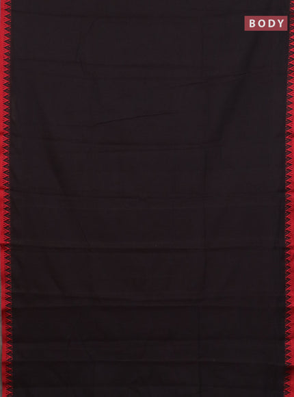 Narayanpet cotton saree coffee brown and light green with plain body and temple design thread woven border