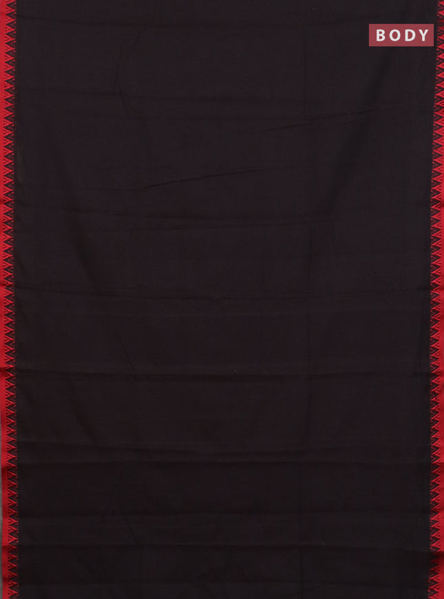 Narayanpet cotton saree coffee brown and light green with plain body and temple design thread woven border