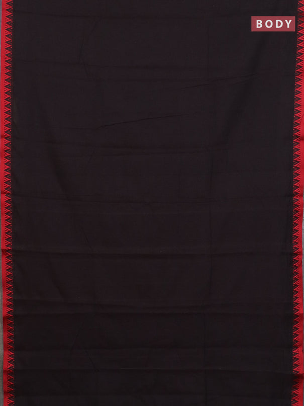 Narayanpet cotton saree coffee brown and light green with plain body and temple design thread woven border
