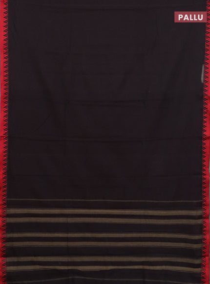 Narayanpet cotton saree coffee brown and light green with plain body and temple design thread woven border