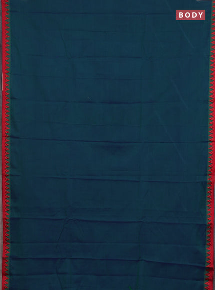 Narayanpet cotton saree dual shade of bluish green and maroon with plain body and temple design thread woven border