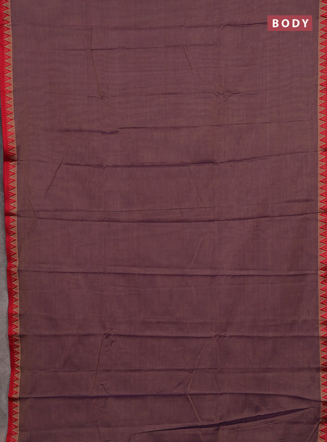 Narayanpet cotton saree dual shade of purplish beige and beige with plain body and temple design thread woven border
