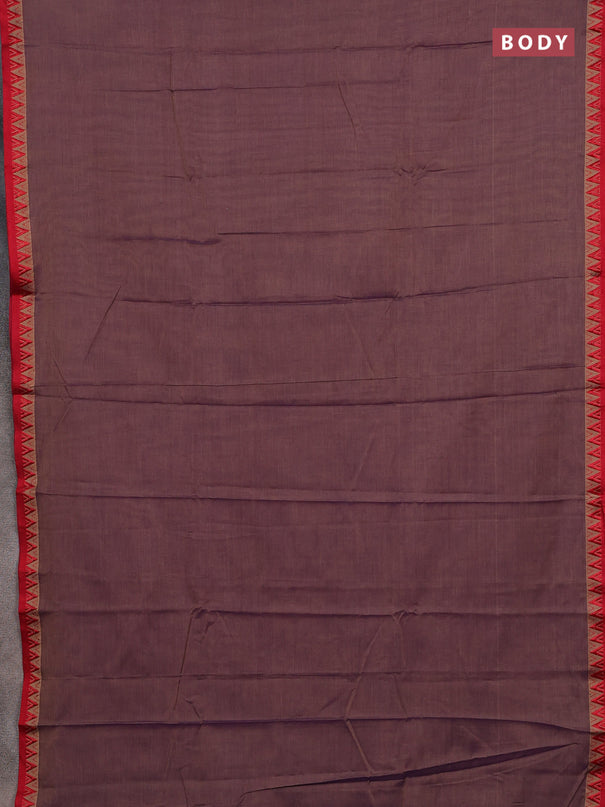 Narayanpet cotton saree dual shade of purplish beige and beige with plain body and temple design thread woven border