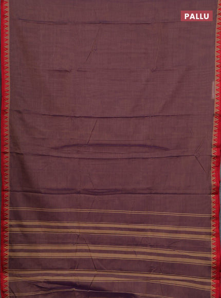 Narayanpet cotton saree dual shade of purplish beige and beige with plain body and temple design thread woven border