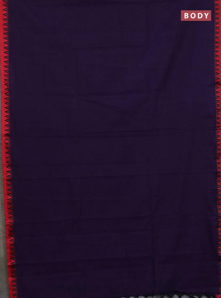 Narayanpet cotton saree violet and yellow with plain body and temple design thread woven border