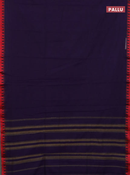Narayanpet cotton saree violet and yellow with plain body and temple design thread woven border