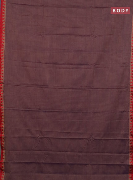 Narayanpet cotton saree dual shade of purplish beige and maroon with plain body and temple design thread woven border