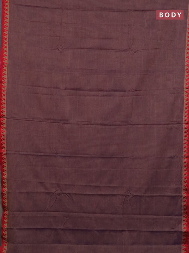 Narayanpet cotton saree dual shade of purplish beige and maroon with plain body and temple design thread woven border