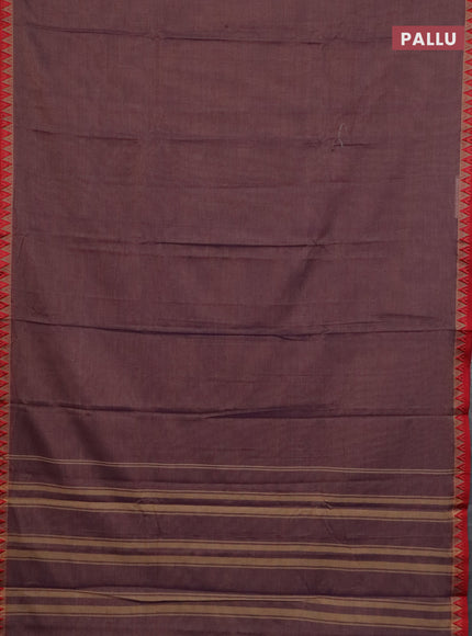 Narayanpet cotton saree dual shade of purplish beige and maroon with plain body and temple design thread woven border