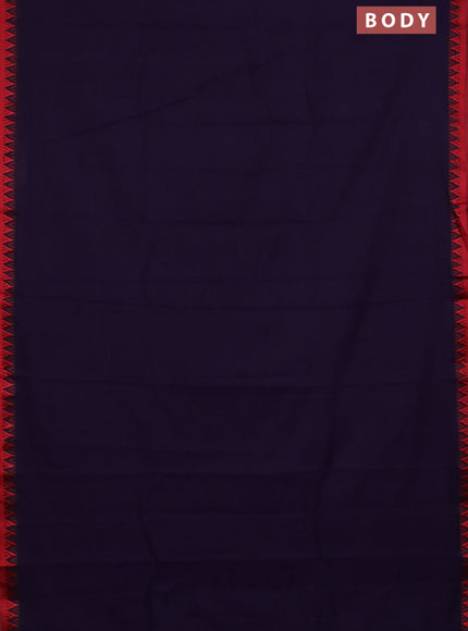 Narayanpet cotton saree violet and off white with plain body and temple design thread woven border