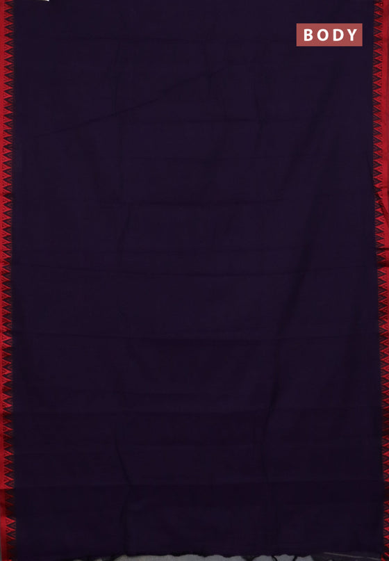 Narayanpet cotton saree violet and off white with plain body and temple design thread woven border