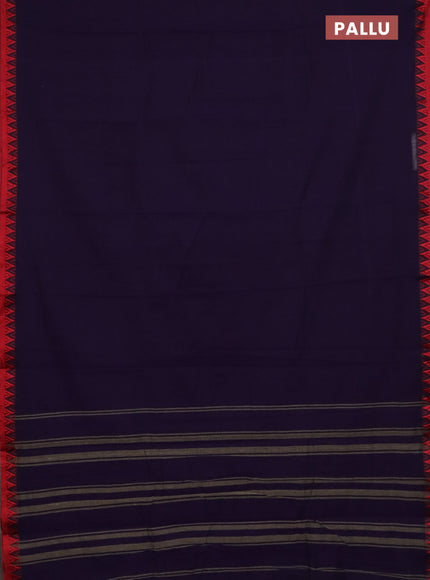 Narayanpet cotton saree violet and off white with plain body and temple design thread woven border
